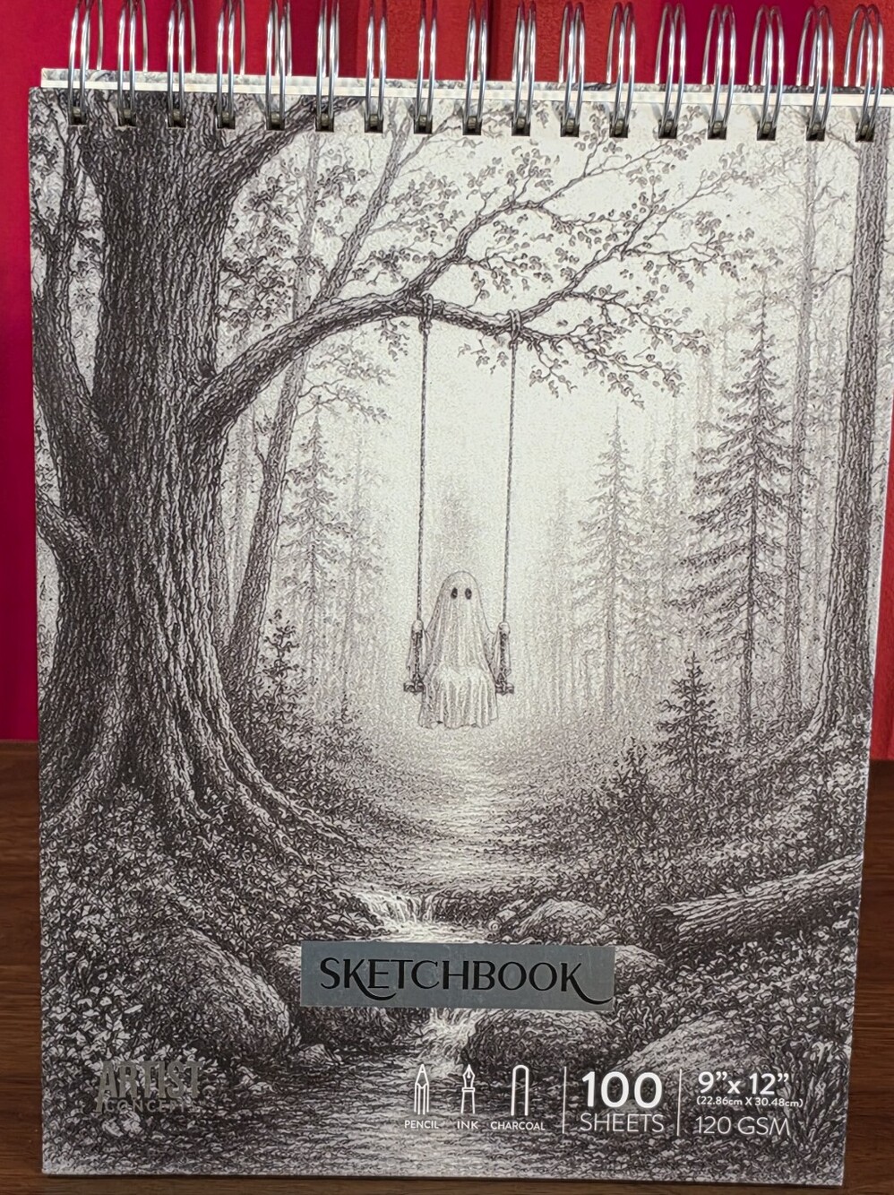 Hard Cover Sketchbook with Ghost Illustration Cover - 100 Sheets 9x12